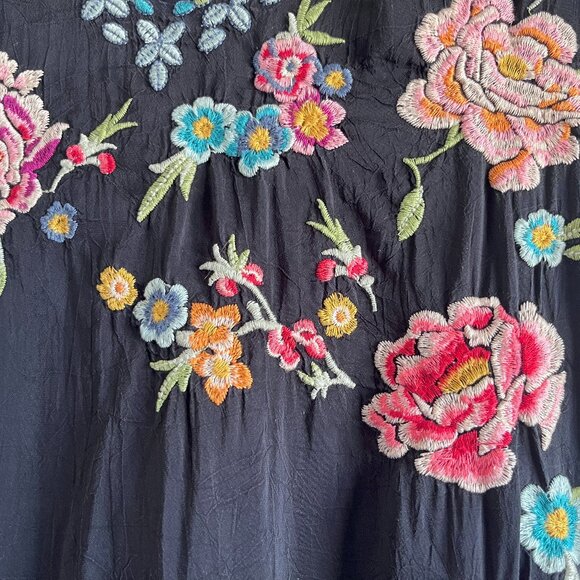 Johnny Was Black Multi Floral Embroidered Cupra Rayon V-Neck Tunic Mini Dress S - Picture 3 of 7